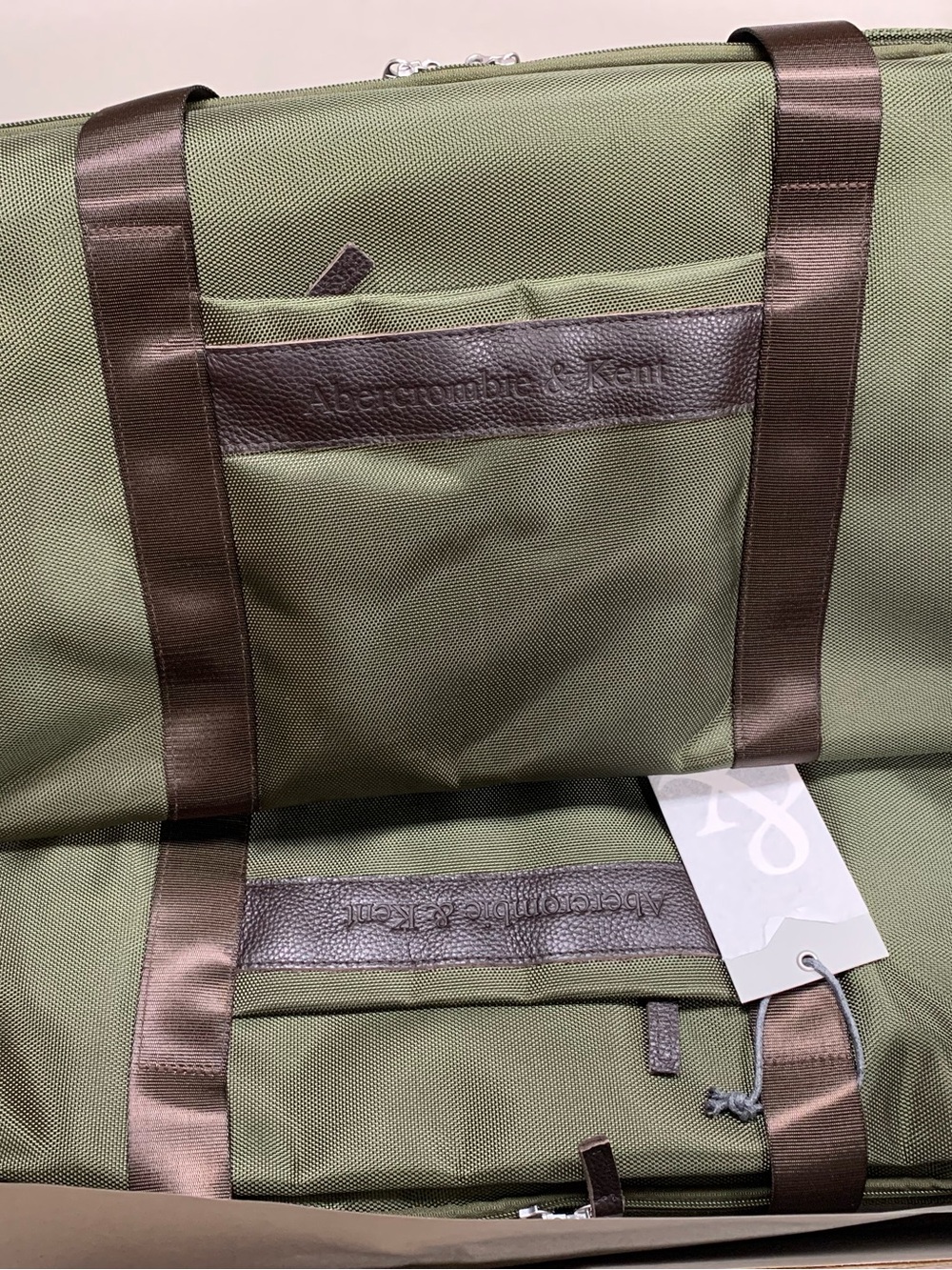 Abercrombie and Kent Olive Green Travel Duffel with Brown Trim x2
